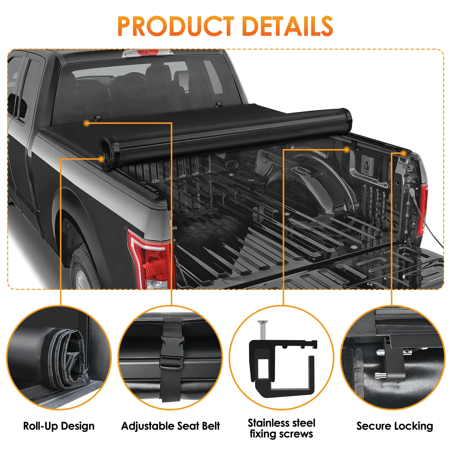 2014-2021 Toyota Tundra  6.5ft Soft Roll Up Truck Tonneau Cover