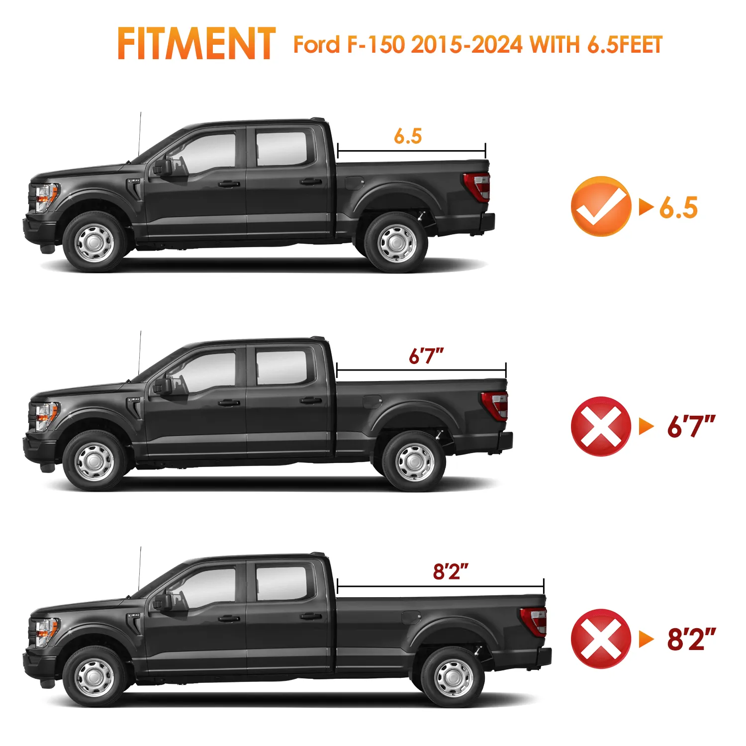 6.5ft Truck Bed Cover for Ford F150 2015-2024