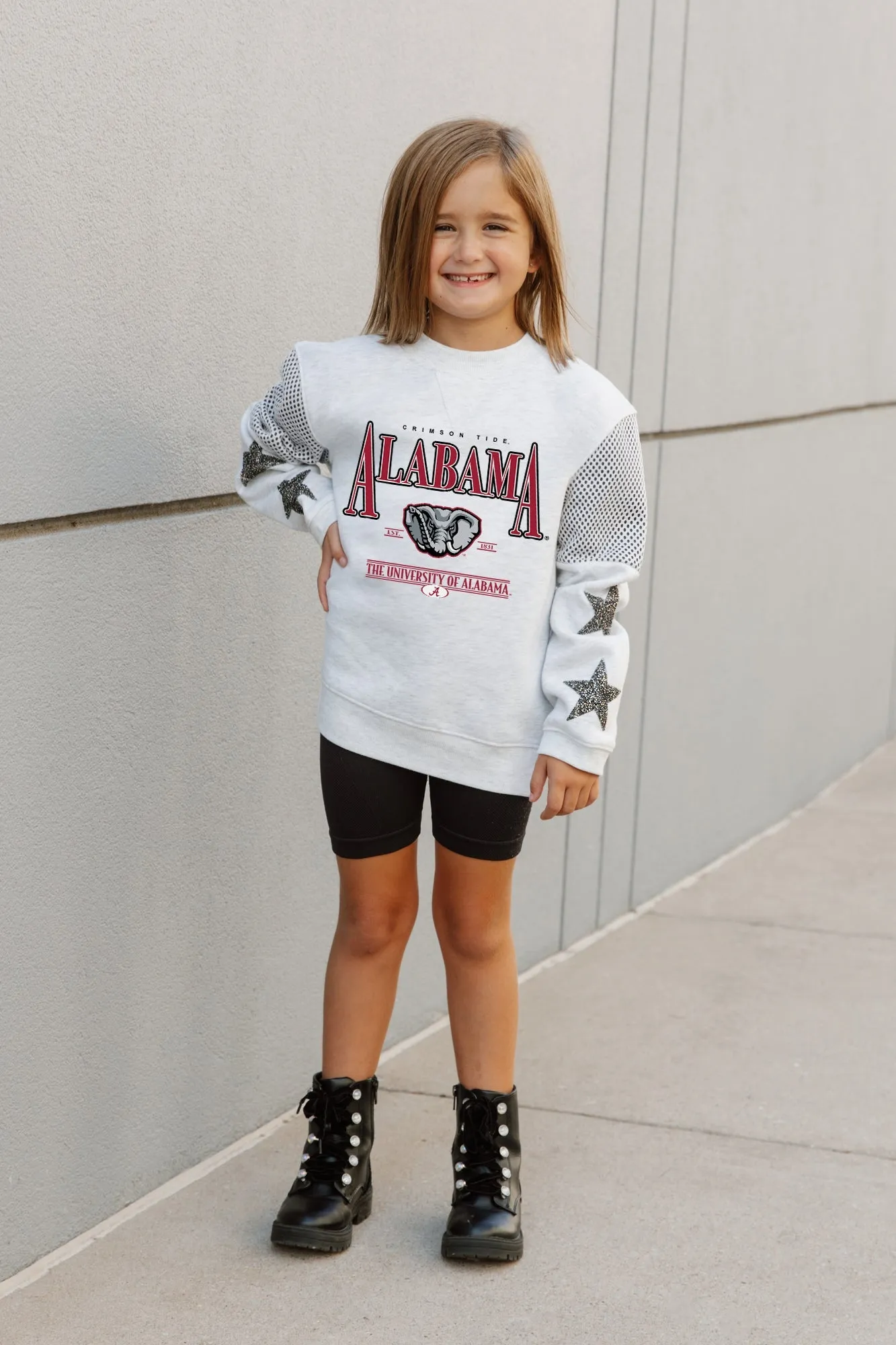 ALABAMA CRIMSON TIDE DYNAMIC KIDS EMBELLISHED SLEEVE CREWNECK FLEECE SWEATSHIRT