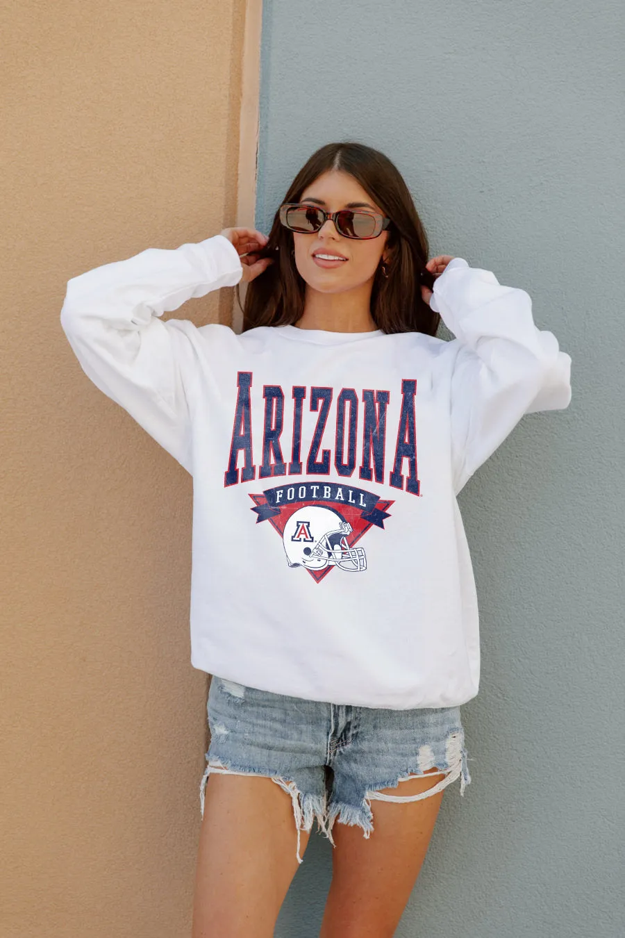 ARIZONA WILDCATS SLOW MOTION CLASSIC CREW FLEECE PULLOVER BY MADI PREWETT TROUTT