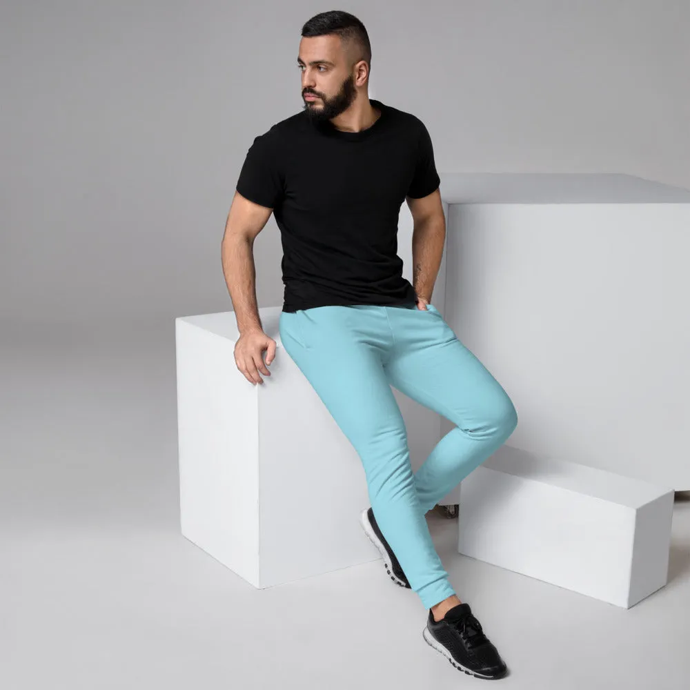 Baby Blue Designer Men's Joggers, Best Pale Blue Solid Color Slim-Fit Fashionable Sweatpants-Made in USA/EU/MX