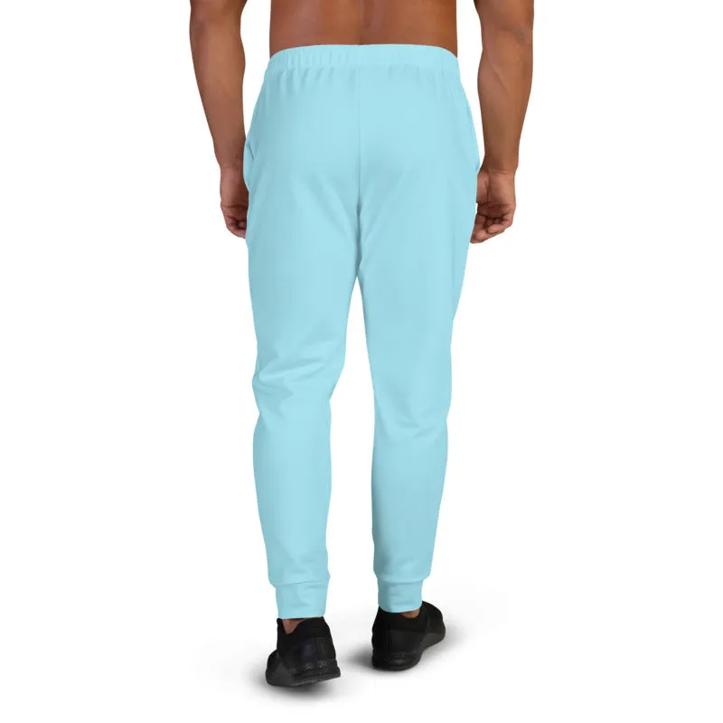 Baby Blue Designer Men's Joggers, Best Pale Blue Solid Color Slim-Fit Fashionable Sweatpants-Made in USA/EU/MX