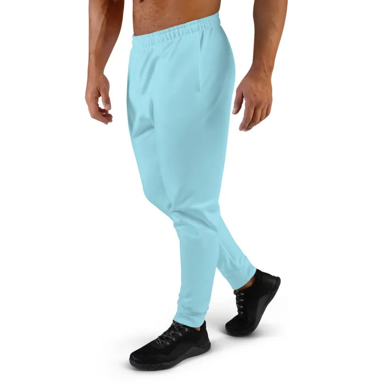 Baby Blue Designer Men's Joggers, Best Pale Blue Solid Color Slim-Fit Fashionable Sweatpants-Made in USA/EU/MX