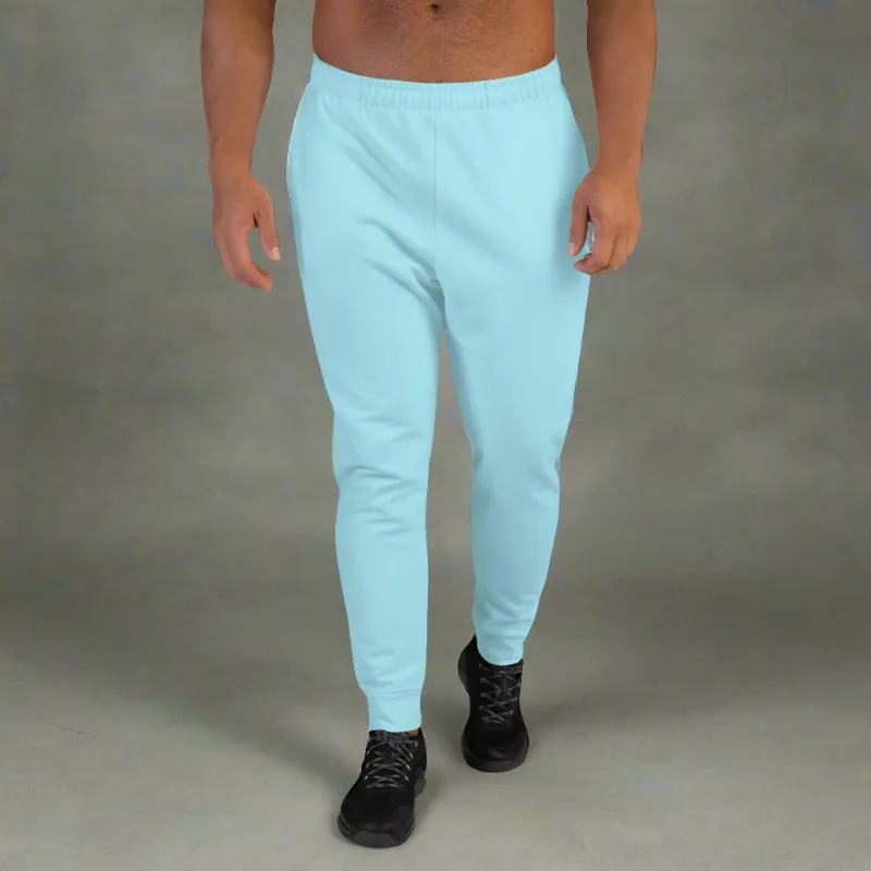 Baby Blue Designer Men's Joggers, Best Pale Blue Solid Color Slim-Fit Fashionable Sweatpants-Made in USA/EU/MX