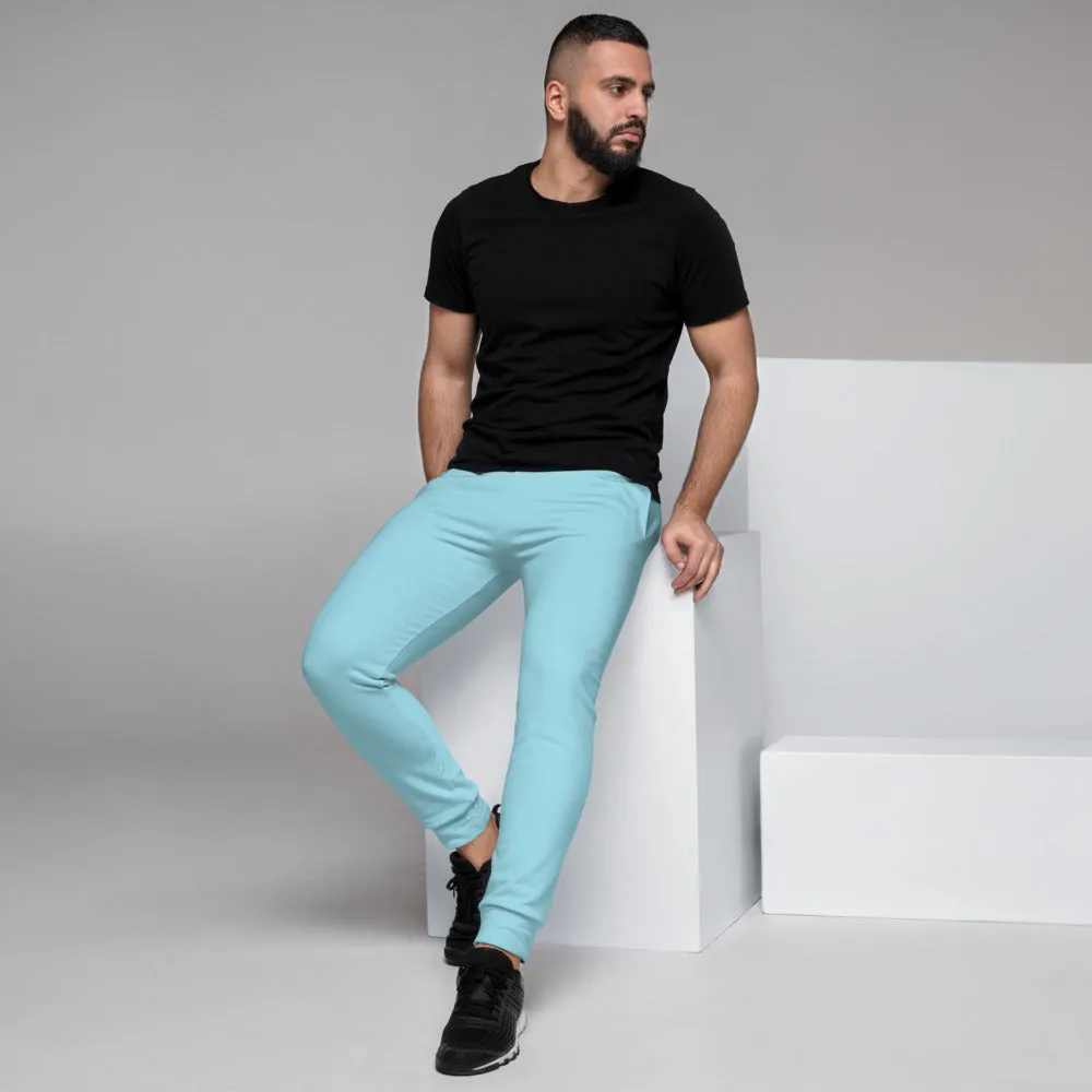 Baby Blue Designer Men's Joggers, Best Pale Blue Solid Color Slim-Fit Fashionable Sweatpants-Made in USA/EU/MX