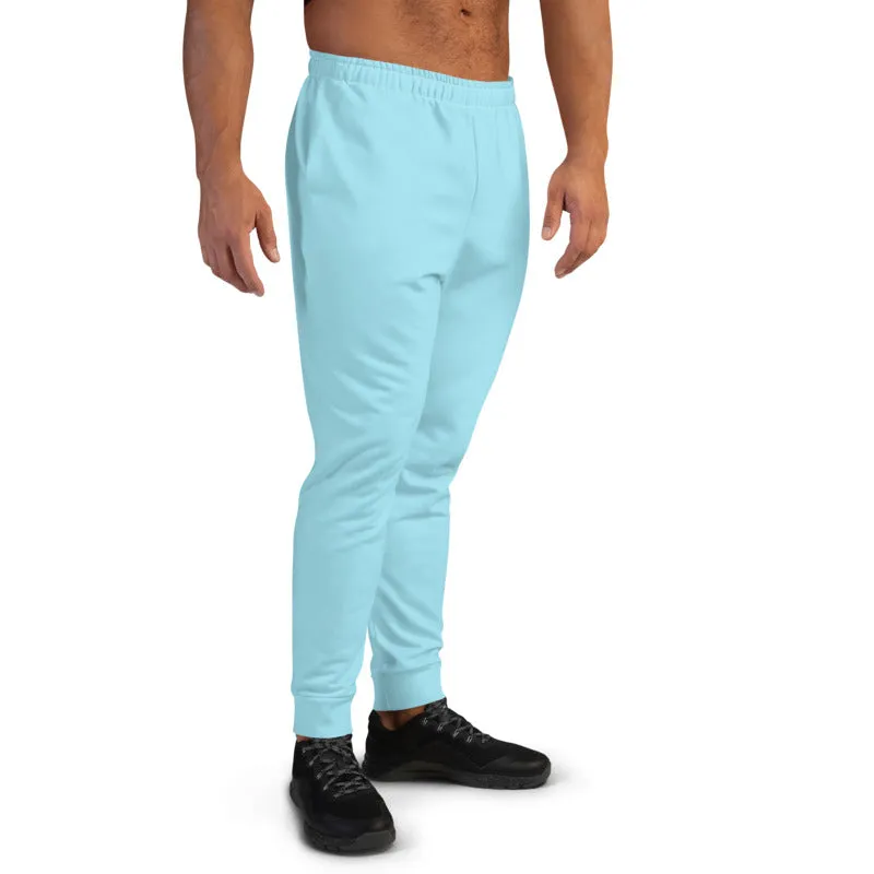 Baby Blue Designer Men's Joggers, Best Pale Blue Solid Color Slim-Fit Fashionable Sweatpants-Made in USA/EU/MX