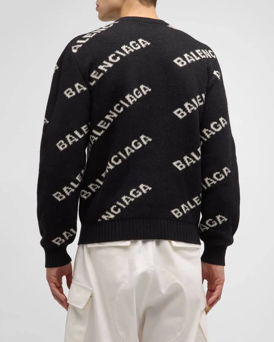 Balenciaga Men's Logo Intarsia Crewneck Sweater
