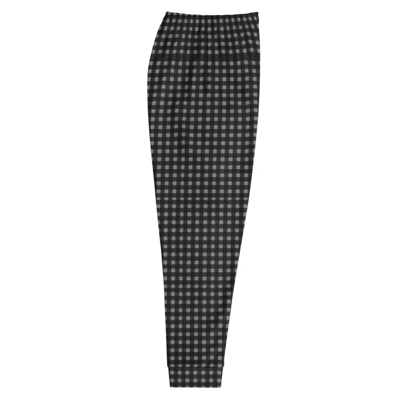 Black Grey Buffalo Men's Joggers, Plaid Print Designer Stylish Long Sweatpants-Made in EU
