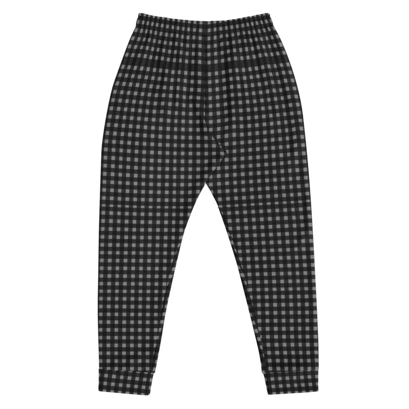 Black Grey Buffalo Men's Joggers, Plaid Print Designer Stylish Long Sweatpants-Made in EU