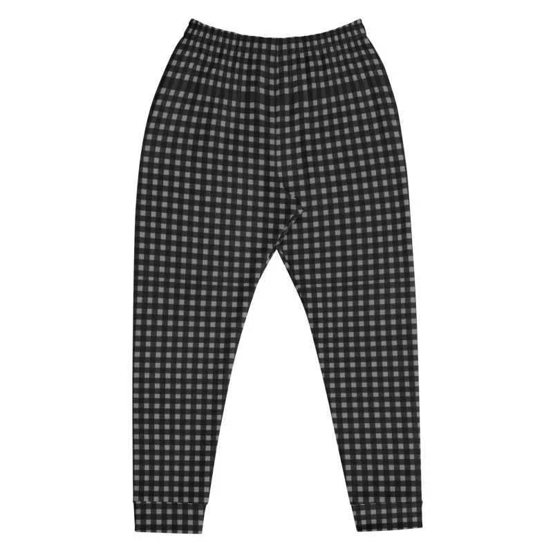 Black Grey Buffalo Men's Joggers, Plaid Print Designer Stylish Long Sweatpants-Made in EU