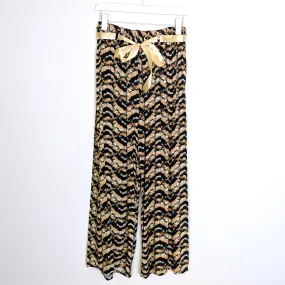 Blotted print pure viscose trousers with gold ribbon belt (M)