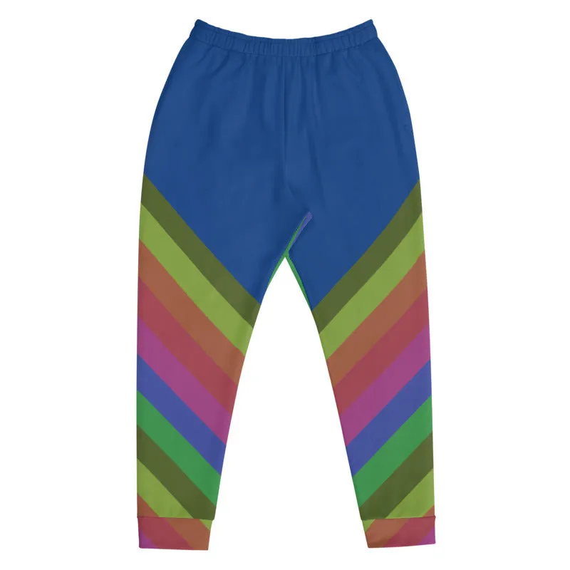 Blue Rainbow Men's Joggers, Faded Rainbow Stripe Print Rave Party Sweapants- Made in EU