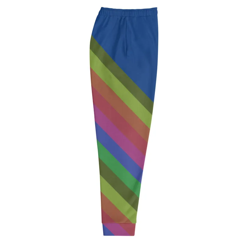Blue Rainbow Men's Joggers, Faded Rainbow Stripe Print Rave Party Sweapants- Made in EU