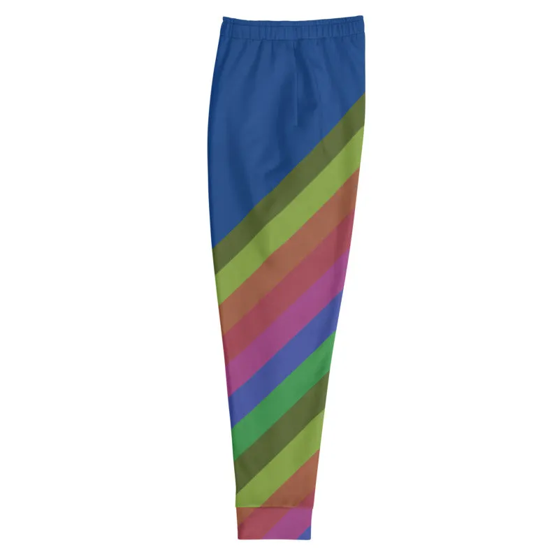 Blue Rainbow Men's Joggers, Faded Rainbow Stripe Print Rave Party Sweapants- Made in EU
