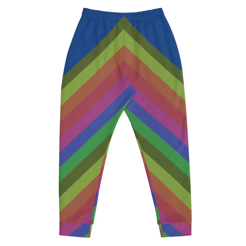 Blue Rainbow Men's Joggers, Faded Rainbow Stripe Print Rave Party Sweapants- Made in EU
