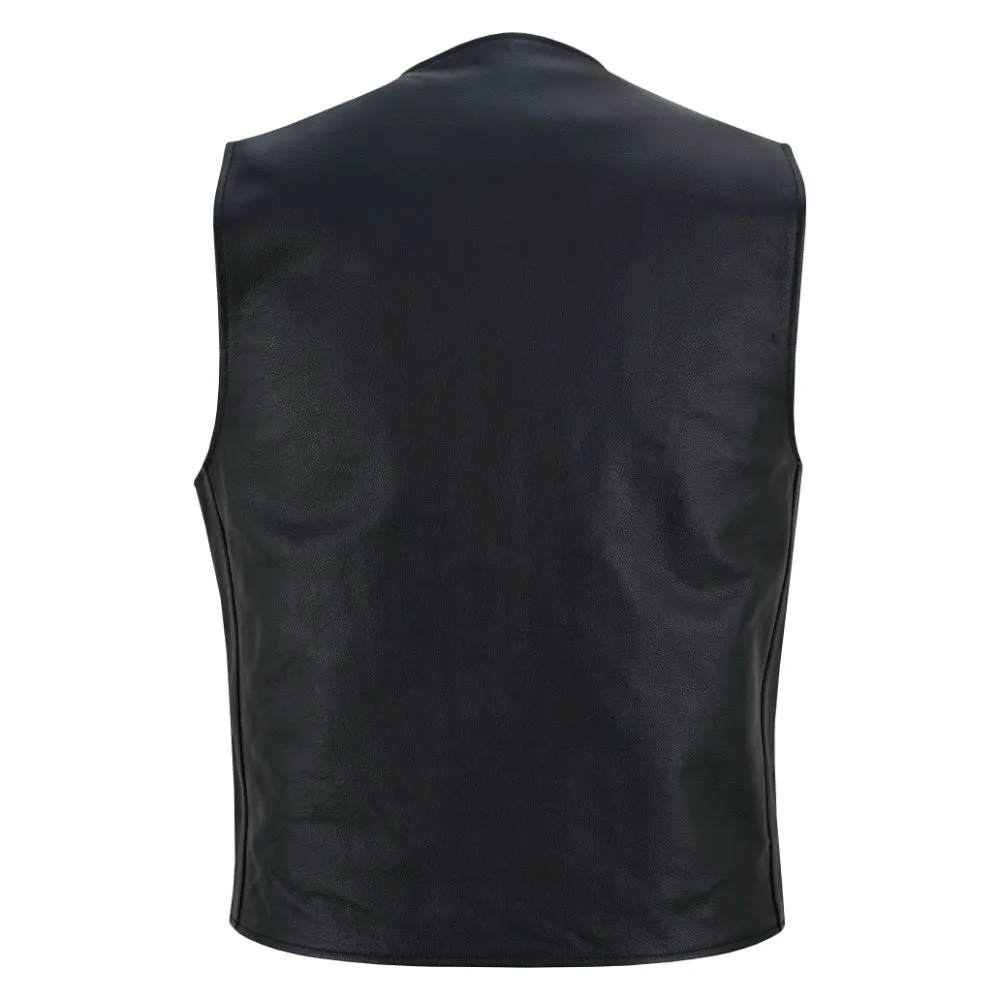Buffalo Nickel Black Leather Vest for Men - Customizable Back & Satin Liner