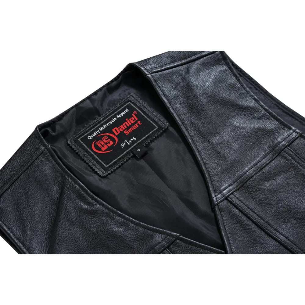 Buffalo Nickel Black Leather Vest for Men - Customizable Back & Satin Liner
