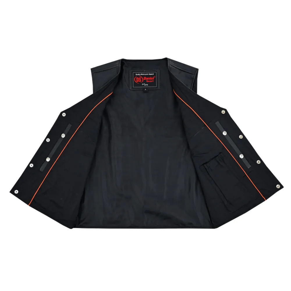 Buffalo Nickel Black Leather Vest for Men - Customizable Back & Satin Liner