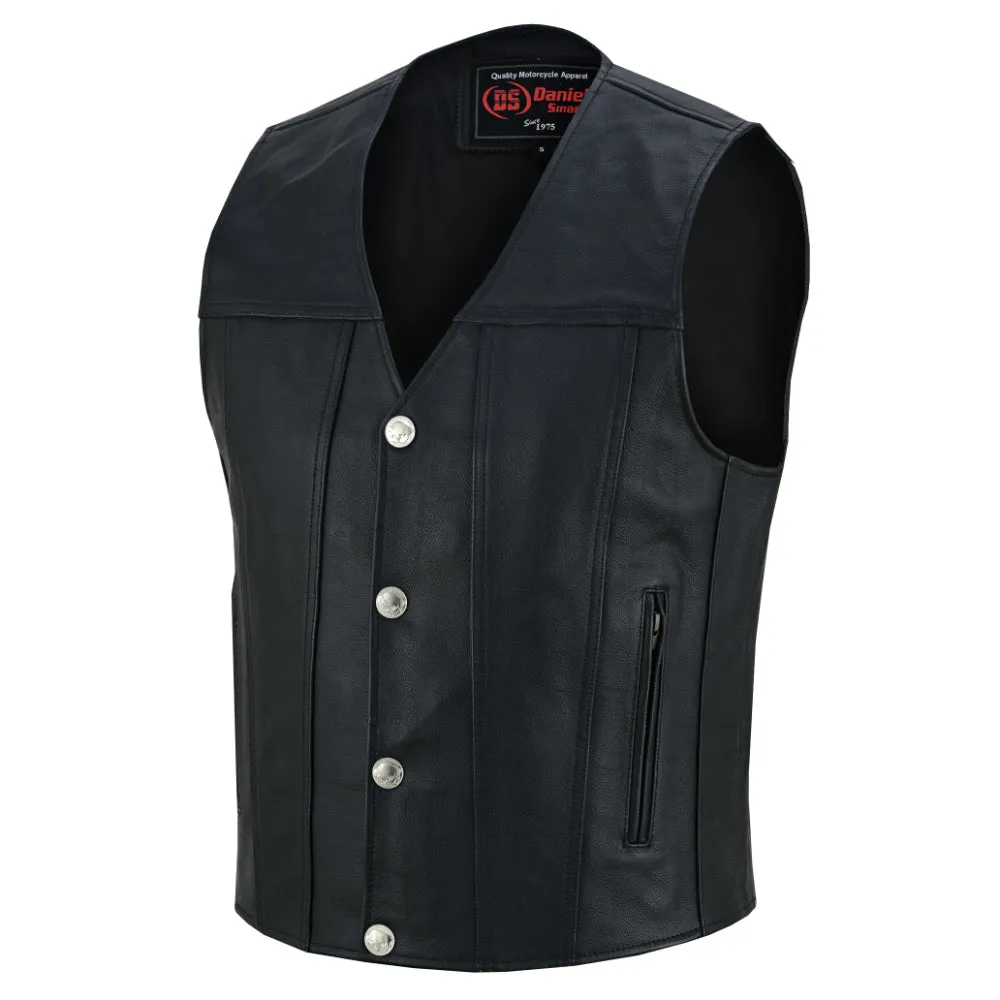 Buffalo Nickel Black Leather Vest for Men - Customizable Back & Satin Liner
