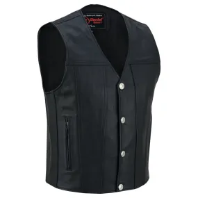 Buffalo Nickel Black Leather Vest for Men - Customizable Back & Satin Liner