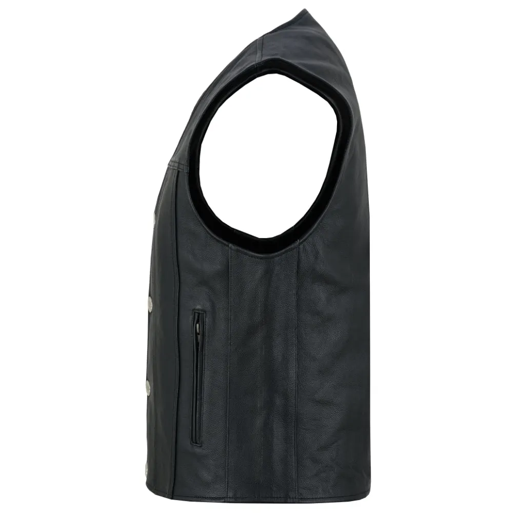 Buffalo Nickel Black Leather Vest for Men - Customizable Back & Satin Liner