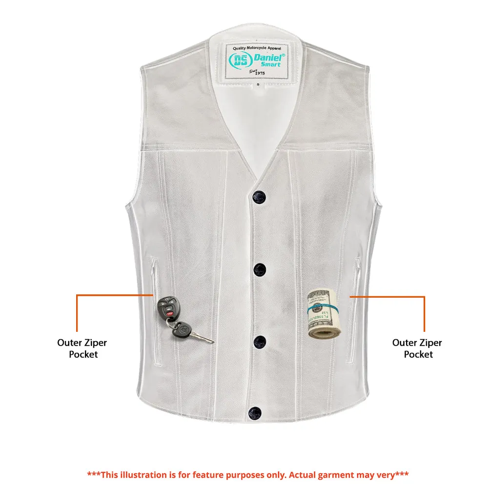 Buffalo Nickel Black Leather Vest for Men - Customizable Back & Satin Liner