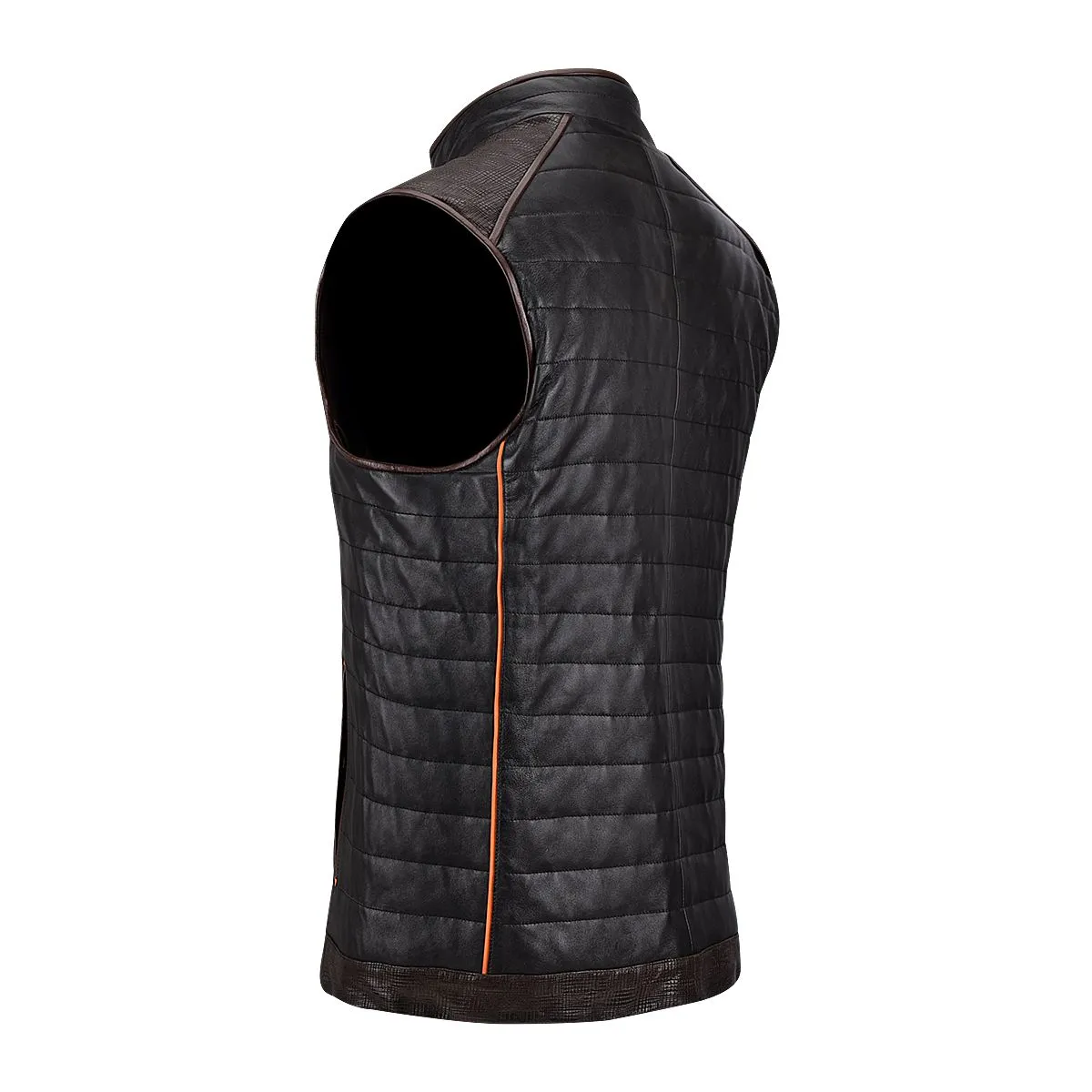 H294BOC - Cuadra black casual fashion racer sheepskin leather vest for men