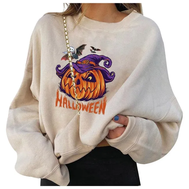 HAMSGEND Women's Clothing Solid Hoodies Halloween Fashion Women's Casual Long Sleeve Printed sweatshirt women  Hoodies