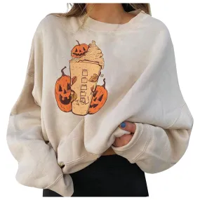 HAMSGEND Women's Clothing Solid Hoodies Halloween Fashion Women's Casual Long Sleeve Printed sweatshirt women  Hoodies