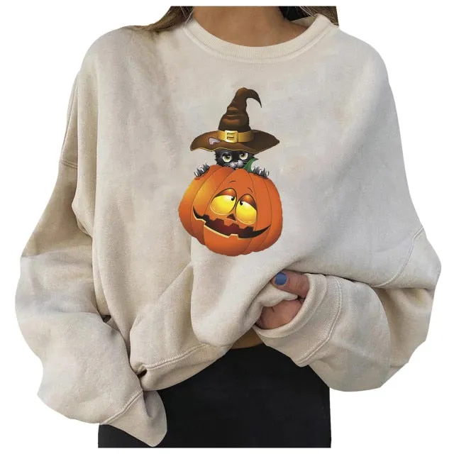 HAMSGEND Women's Clothing Solid Hoodies Halloween Fashion Women's Casual Long Sleeve Printed sweatshirt women  Hoodies