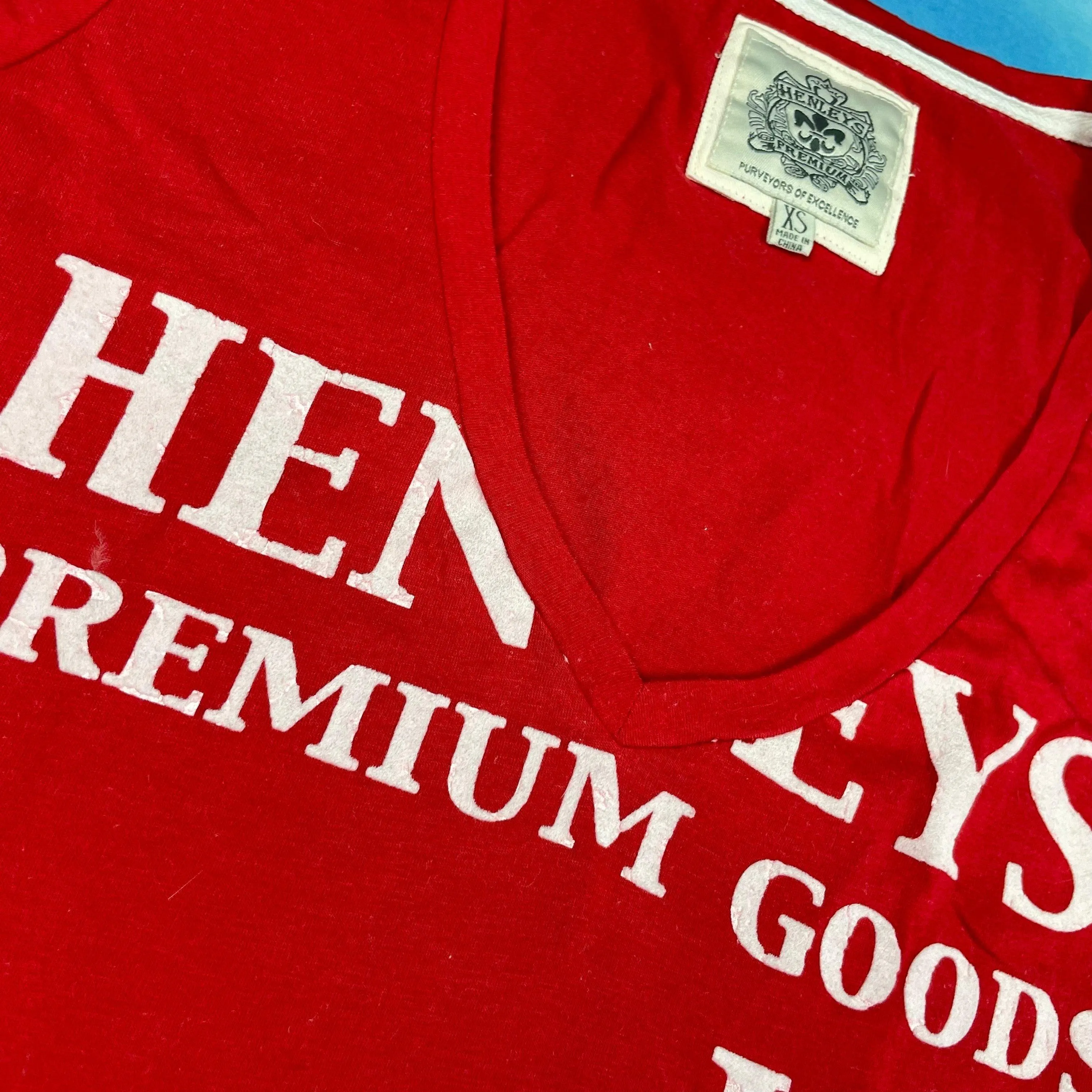 Henleys Ladies Red V Neck Logo T Shirt - Size XS