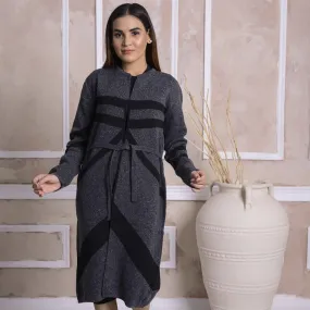 Imported Front Open Charcoal Cozy Belted Cardigan Sweater - (CGN 27)