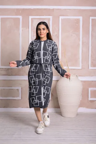 Imported Front Open Charcoal Grey Cozy Belted Cardigan Sweater - (CGN24)