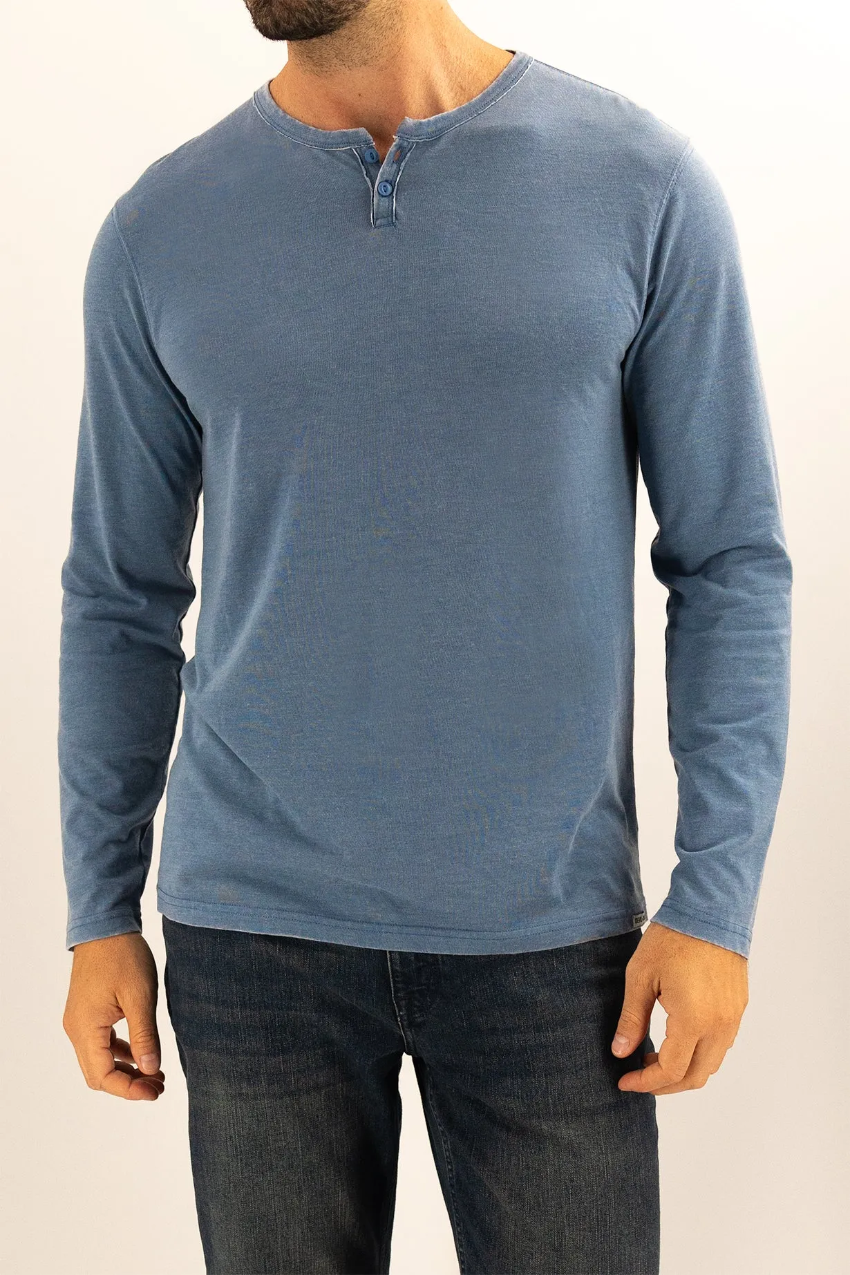 LS Burnout Henley- Faded Blue