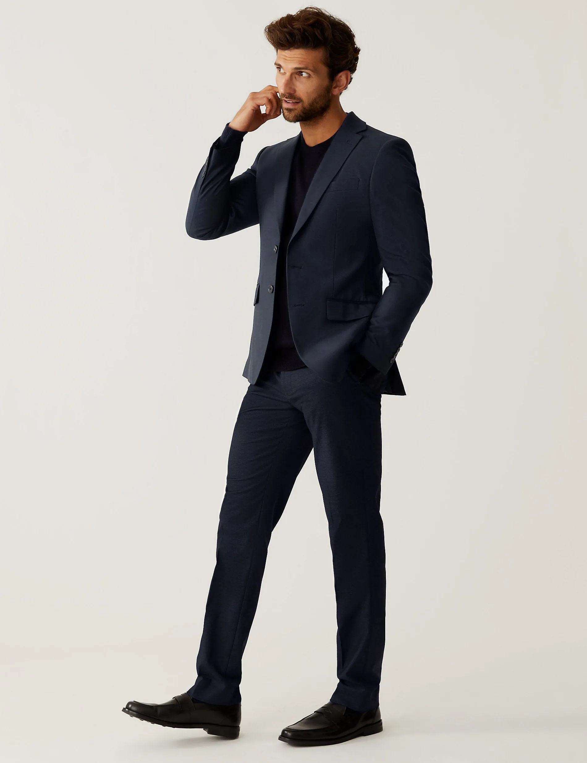 Marks & Spencer Slim Stretch Suit Trousers, Navy