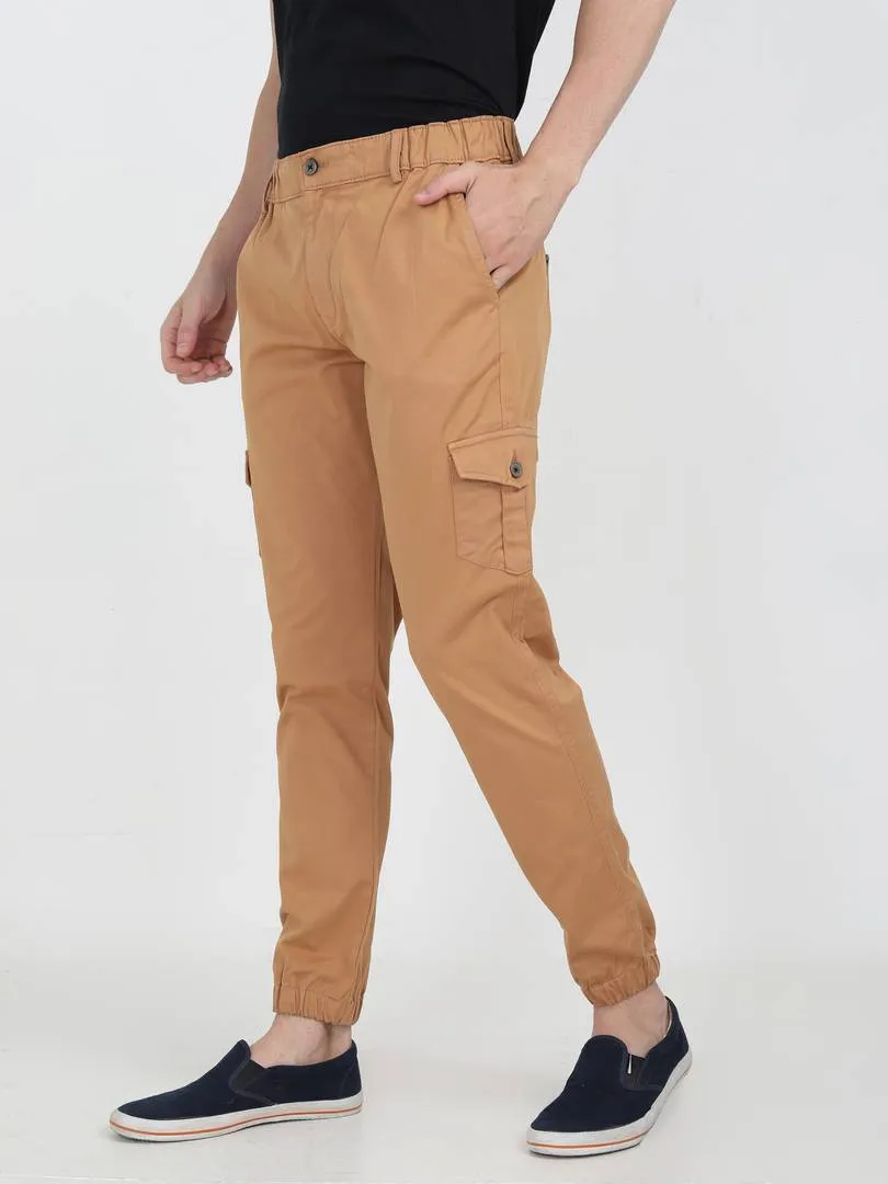 Men's 6 Pocket Solid Over Dyed Brown Cotton Cargo