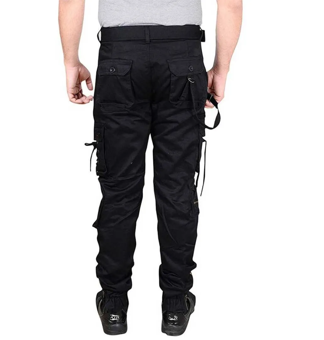 Men's Black Solid Cotton Dori Style Cargo Pants