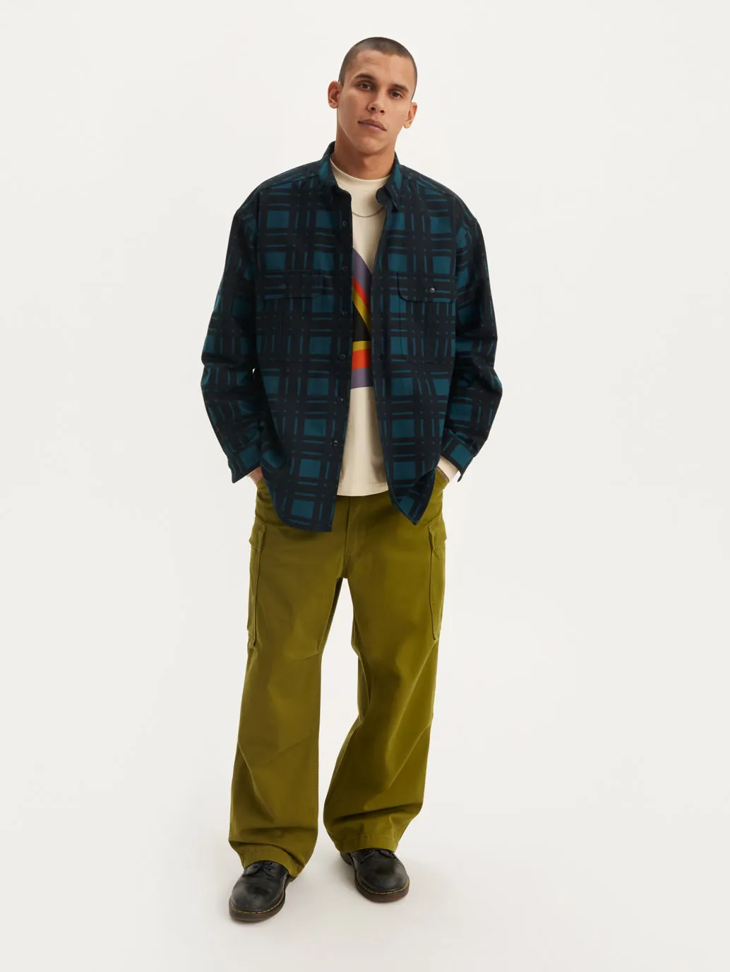 Men's Olive Loose Fit Cargo Trousers