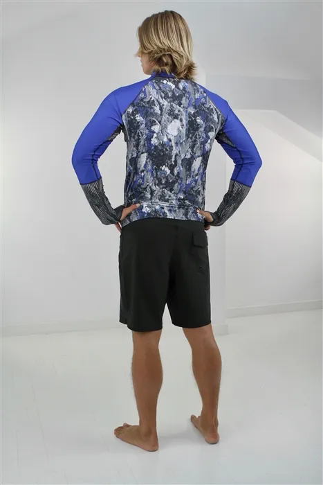 MEN'S PULLOVER RASH GUARD - BLUE ROCK