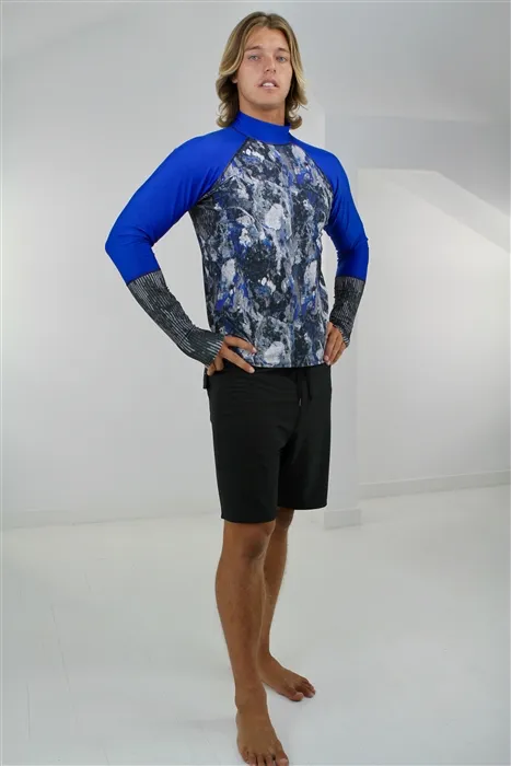 MEN'S PULLOVER RASH GUARD - BLUE ROCK