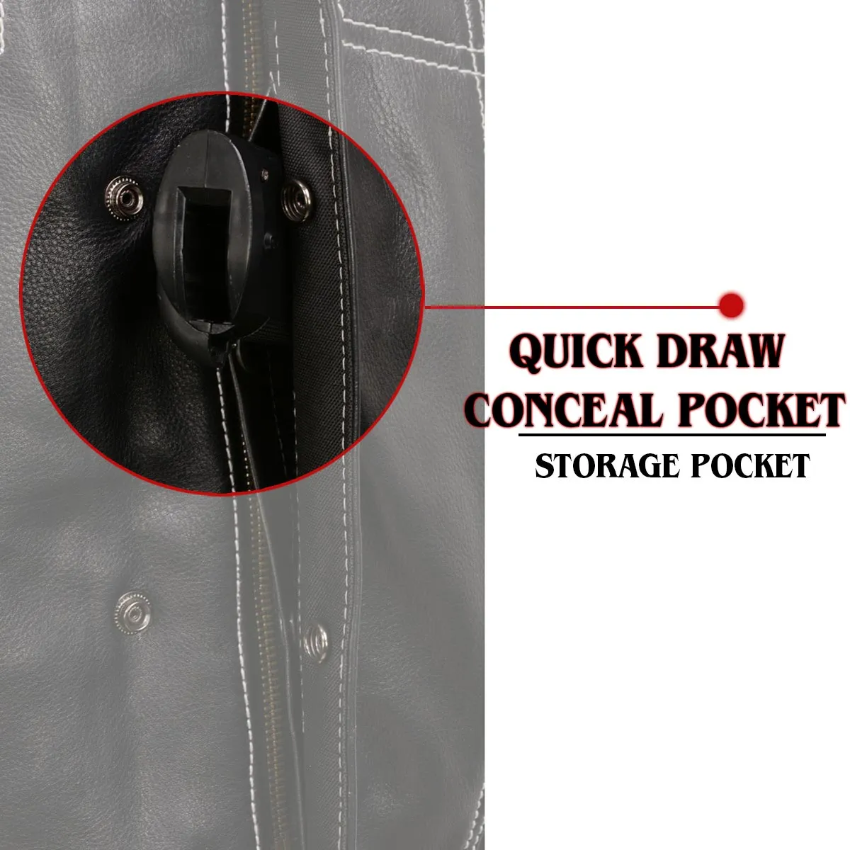 MLM3525 Men's Black 'Paisley' Accented White Stitching Leather Vest  w/Armhole Trim Open Collar Design