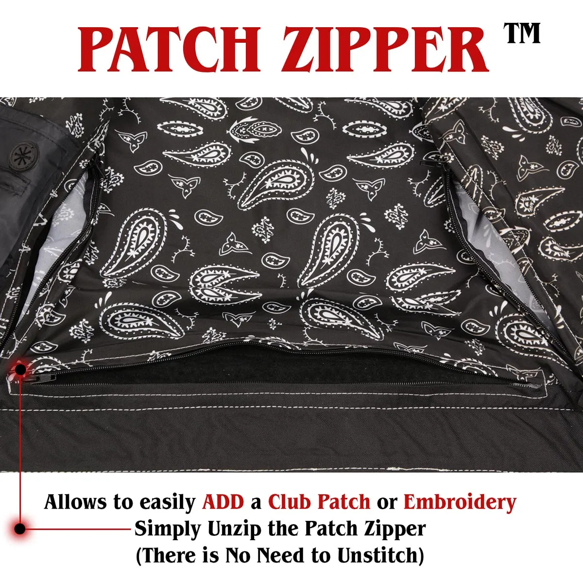 MLM3525 Men's Black 'Paisley' Accented White Stitching Leather Vest  w/Armhole Trim Open Collar Design