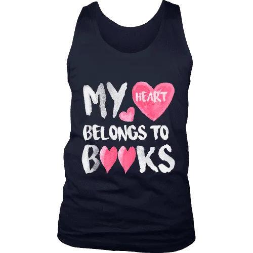 My Heart Belongs To Books Mens Tank Top