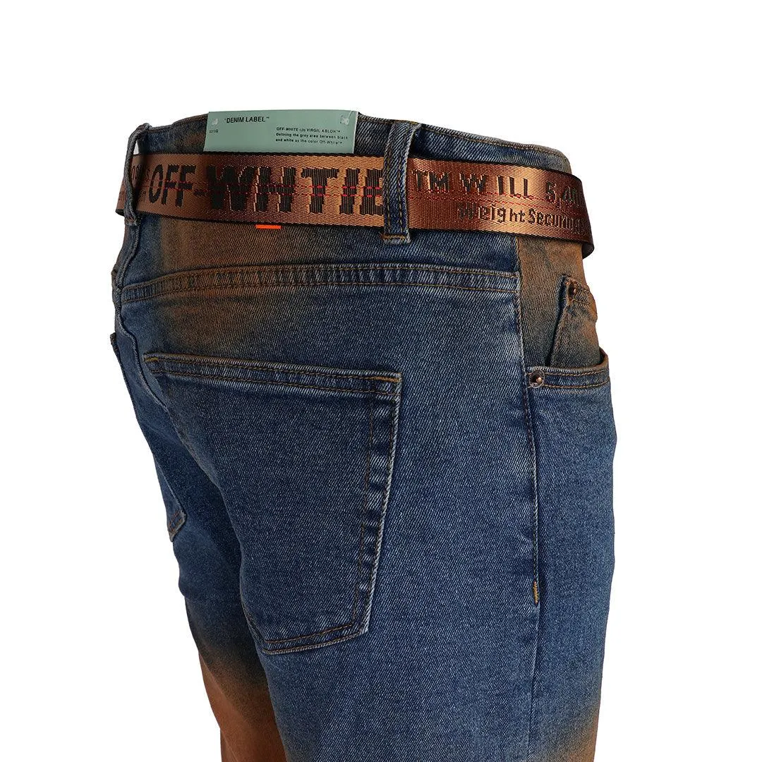 O.W Virgil Abloh Collection Two-Toned Executive Denim Label Jeans- Blue