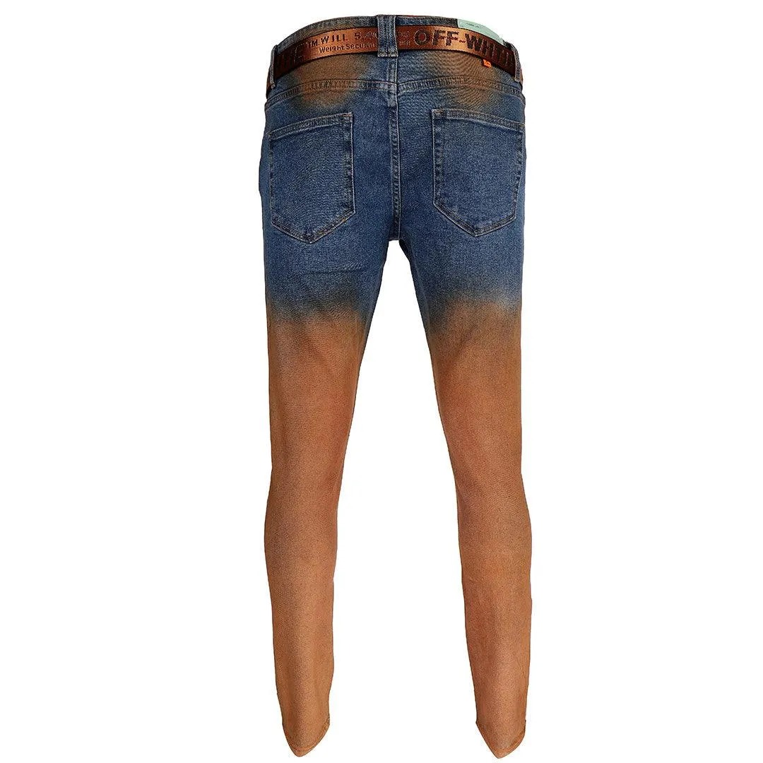 O.W Virgil Abloh Collection Two-Toned Executive Denim Label Jeans- Blue
