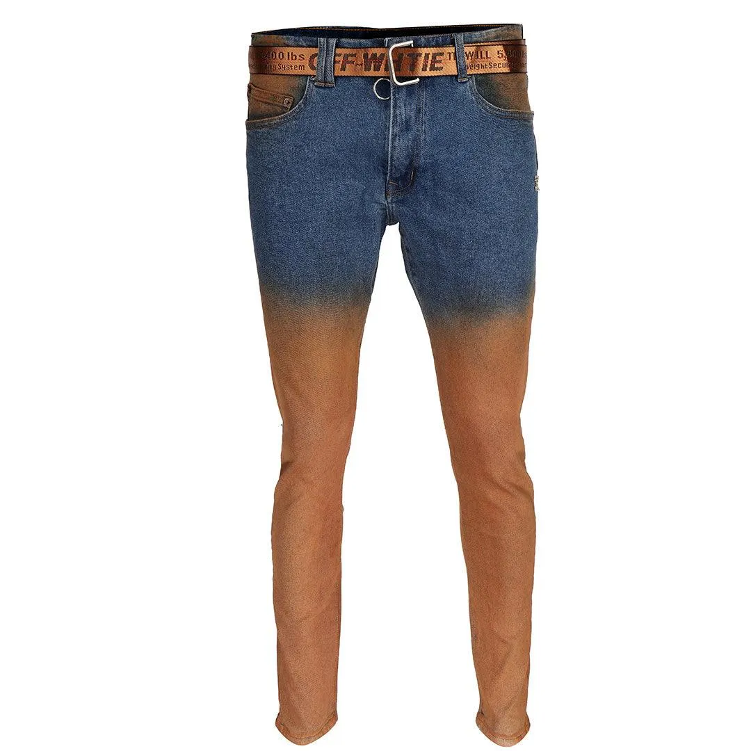 O.W Virgil Abloh Collection Two-Toned Executive Denim Label Jeans- Blue
