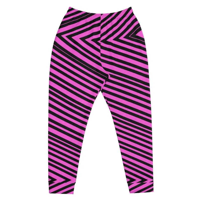 Pink Black V Shape Stripe Print Designer Men's Joggers Jogging Bottoms Pants- Made in EU