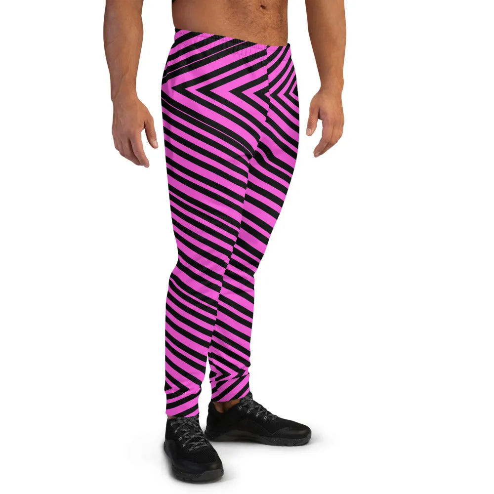 Pink Black V Shape Stripe Print Designer Men's Joggers Jogging Bottoms Pants- Made in EU