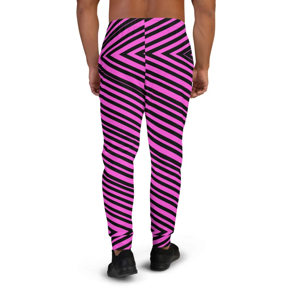 Pink Black V Shape Stripe Print Designer Men's Joggers Jogging Bottoms Pants- Made in EU