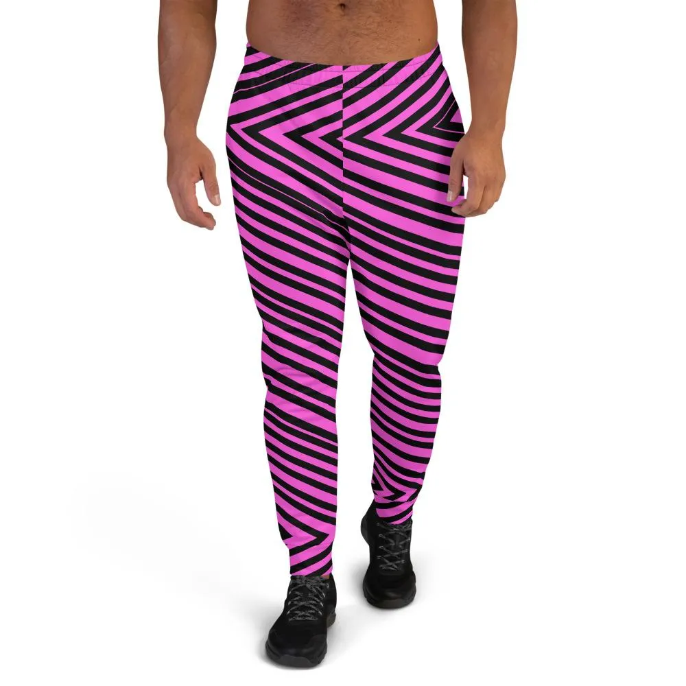 Pink Black V Shape Stripe Print Designer Men's Joggers Jogging Bottoms Pants- Made in EU